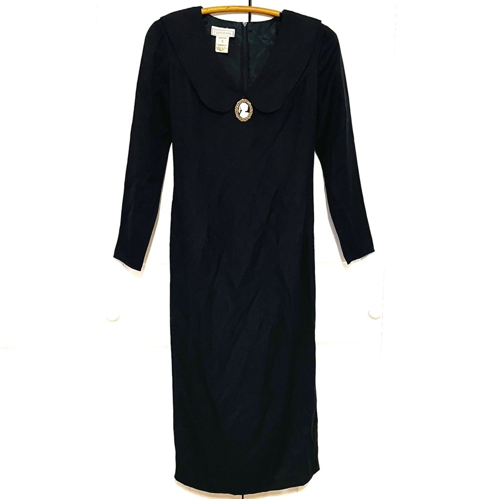Vintage Gunne Sax Midi Dress Long Sleeve Peter Pan Collar Goth Black Size 9/10